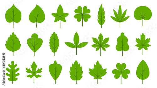 Obraz na płótnie Green leaves flat Bio Organic Eco leaf icon set