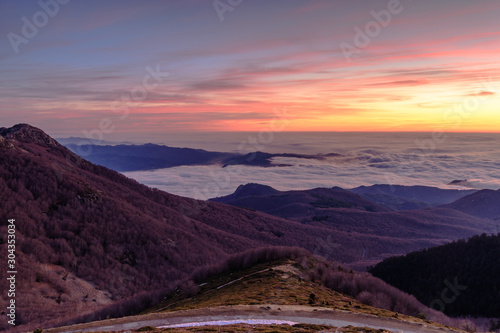 Beautiful morning sunrise at the Montseny Natural Park (view from Turo de l'Home, 1706m) Catalonia. Spain.