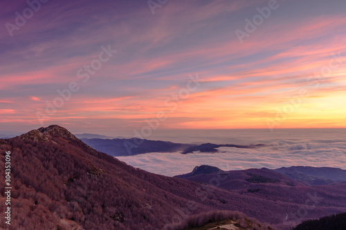 Beautiful sunrise in the mountains (Montseny Natural Park, Catalonia, Spain) photo