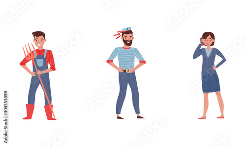 People Characters Engaging in Different Occupations Vector Illustrations