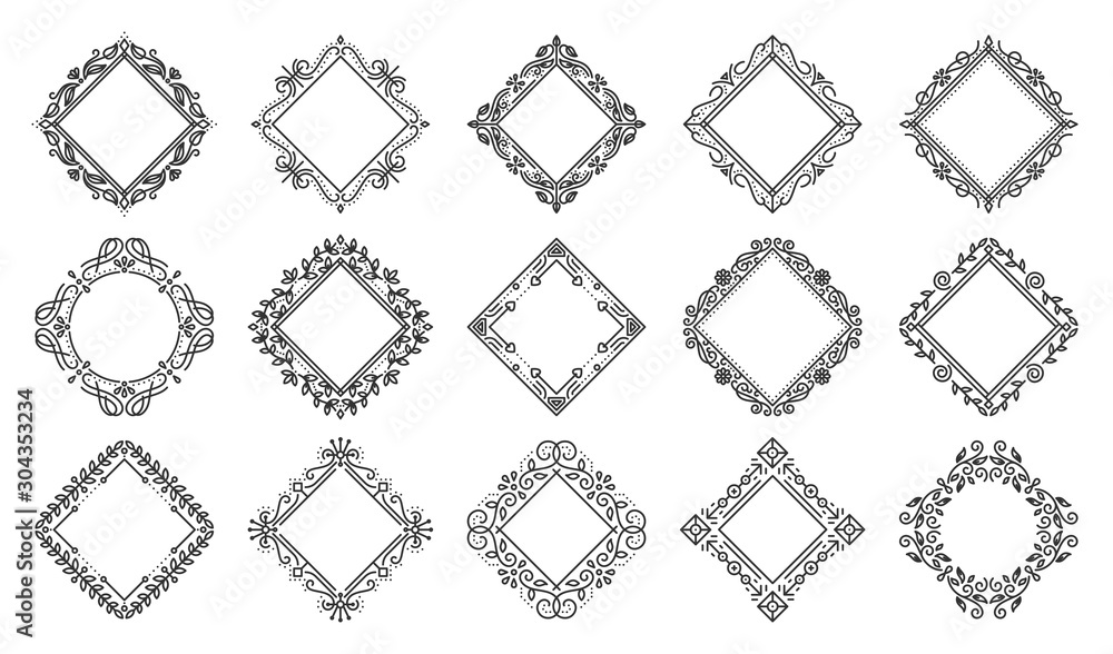 text frame monogram rhombus art banner vector set