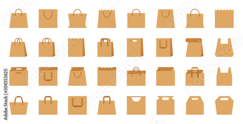 Shopping bag paper craft eco package flat icon set