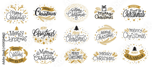 Merry christmas new year gold black lettering photo
