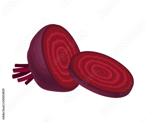Beet-Root Without Beet Tops Cut into Sections Vector Illustration