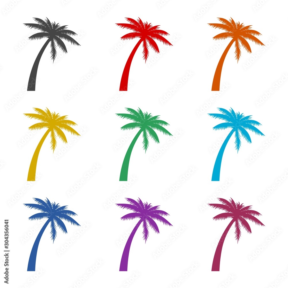 Obraz premium Palm tree color icon set isolated on white background