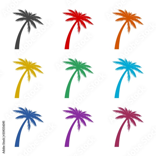 Palm tree color icon set isolated on white background