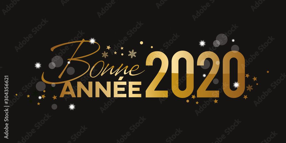 Bonne Annee 2020 doré or fond noir - obrazy, fototapety, plakaty 