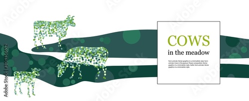 Agricultural background. Cows made up of circles. Silhouettes of cows.