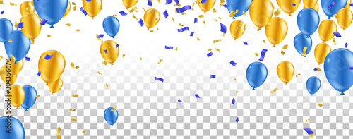 Color glossy balloons party confetti concept design template happy New Year 2020 background Celebration Vector illustration.