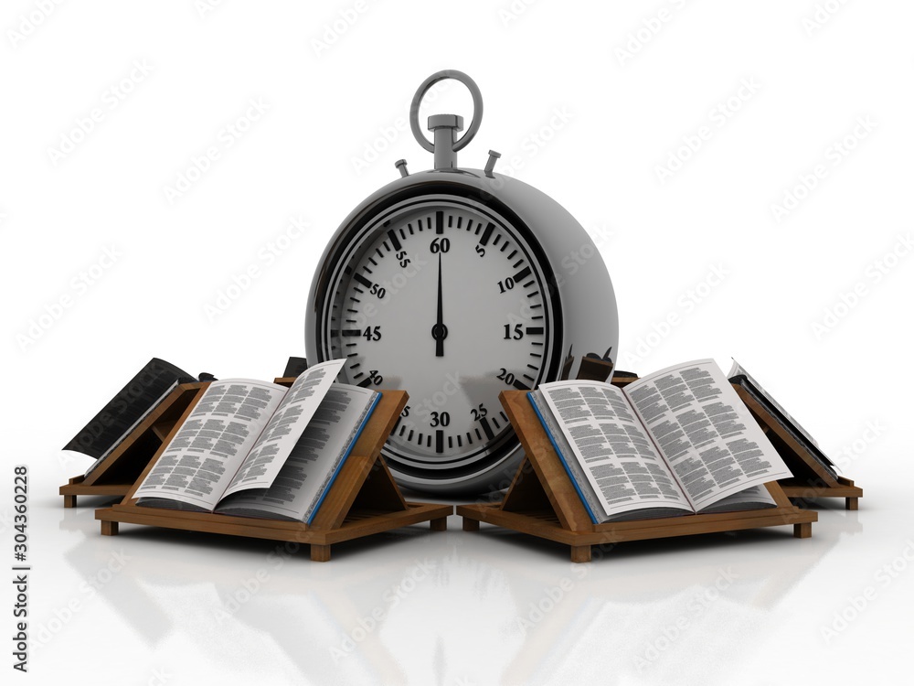 3d rendering groups od book with stopwatch 3d rendering groups od book with stopwatch