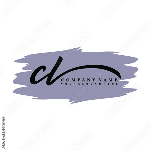 CL handwritten logo vector template. with a gray paint background, and an elegant logo design
