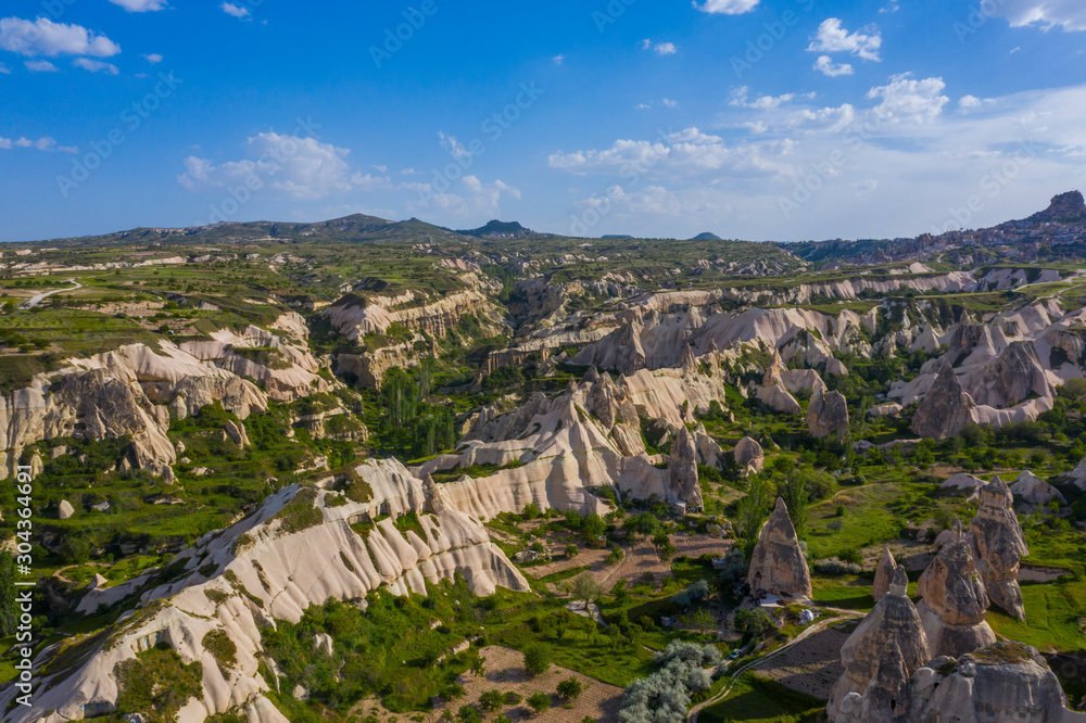 aerial view of rocks formation in goreme valley