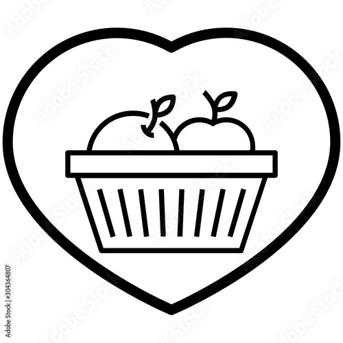 Fruit and Vegetables Basket with Heart Food Bank Concept, Volunteer Support for Hungry homeless People Vector Icon design