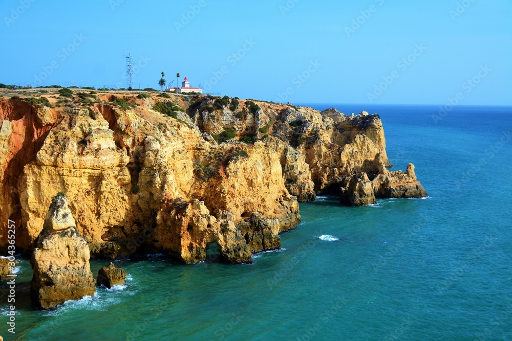 beautiful rocky beach in the Algarve Portugal