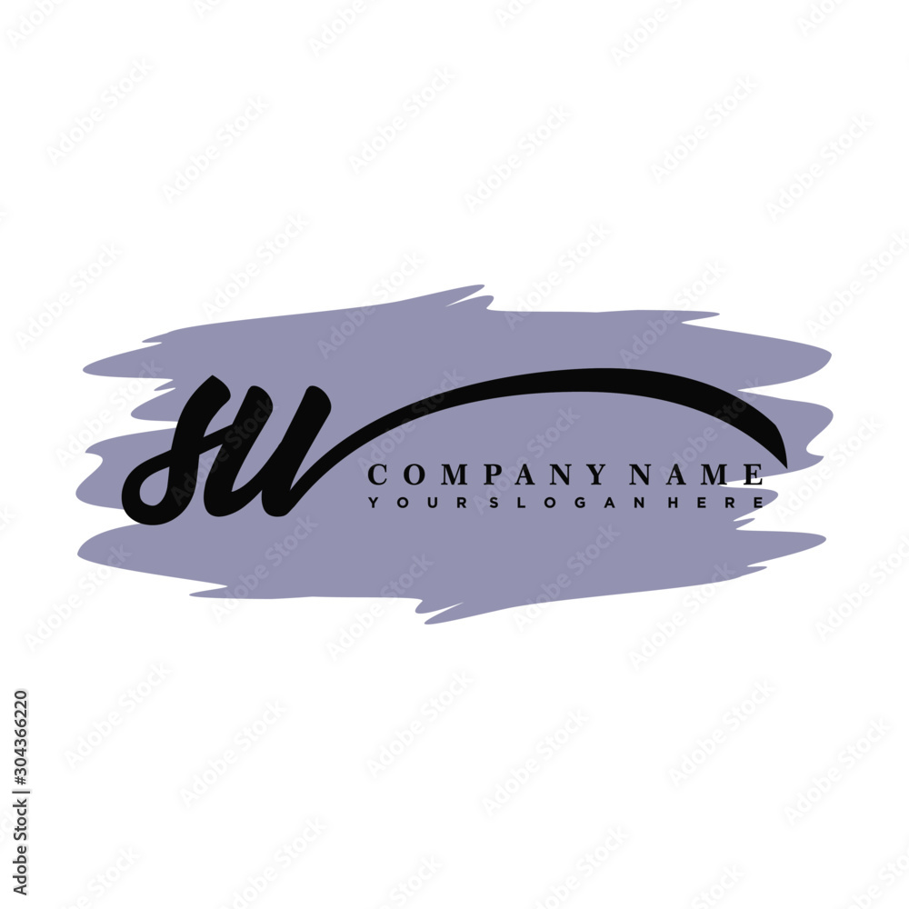 SU handwritten logo vector template. with a gray paint background, and an elegant logo design