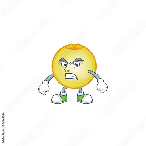 Shiny gold christmas ball with annoyed mascot
