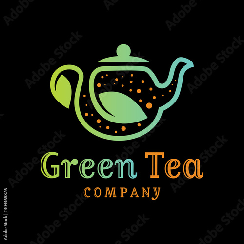 Green tea leaf cup logo design