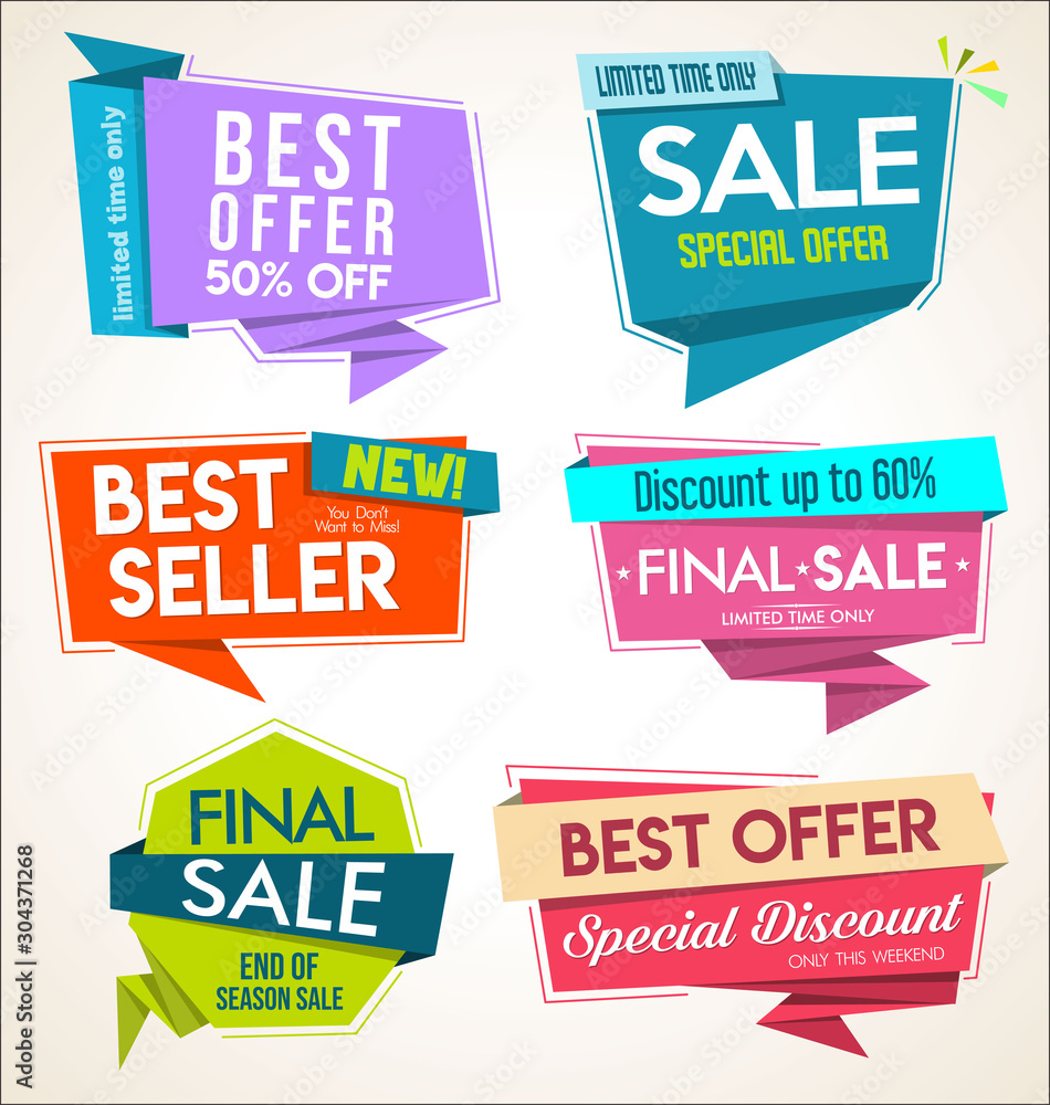 Modern collection of colorful stickers and banners Modern collection of colorful stickers and banners