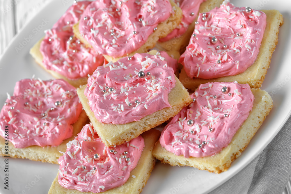 close up of sweet shortbread cookies, top view close up of sweet shortbread cookies, top view