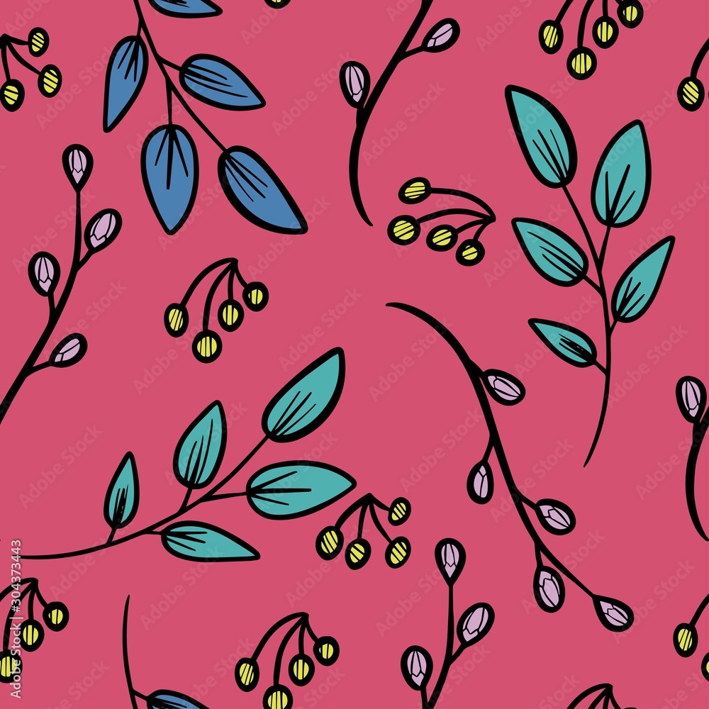 Obraz premium vector illustration pattern leaves and berries