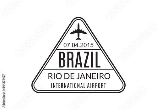 Brazil Passport stamp. Visa stamp for travel. Rio De Janeiro international airport sign. Immigration, arrival and departure symbol. Vector illustration.