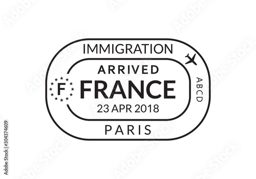 France Passport stamp. Visa stamp for travel. Paris international airport grunge sign. Immigration, arrival and departure symbol. Vector illustration.