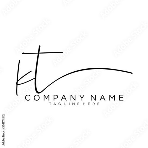 Initial letter KT  Signature handwriting Logo Vector