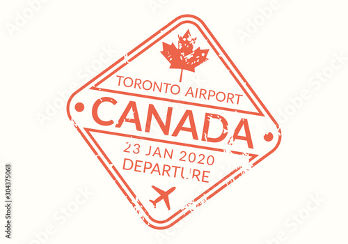Canada Passport stamp. Visa stamp for travel. Toronto international airport grunge sign. Immigration, arrival and departure symbol. Vector illustration.
