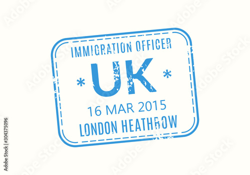 UK Passport stamp. United Kingdom visa stamp for travel. London international airport grunge sign. Immigration, arrival and departure symbol. Vector illustration.