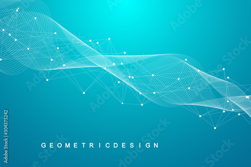 Abstract digital network connection structure on blue background. Artificial intelligence and engineering technology concept. Global network Big Data, Lines plexus, minimal array. Vector illustration.