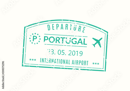 Portugal passport stamp. Visa stamp for travel. International airport grunge sign. Immigration, arrival and departure symbol. Vector illustration.