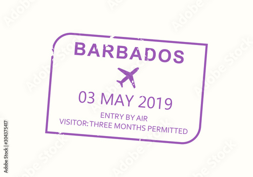 Barbados passport stamp. Visa stamp for travel. International airport grunge sign. Immigration, arrival and departure symbol. Vector illustration.Печать