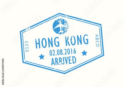 Hong Kong passport stamp. Visa stamp for travel. International airport grunge sign. Immigration, arrival and departure symbol. Vector illustration.