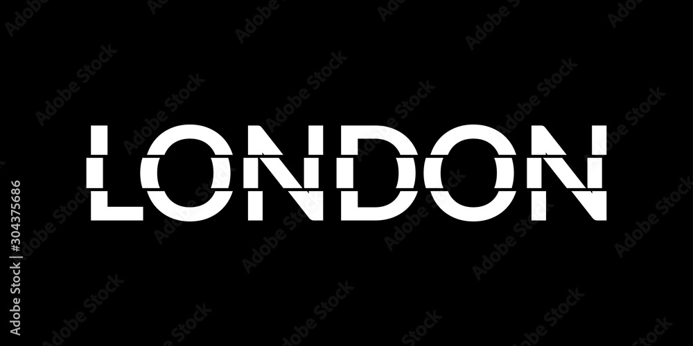 London typography text. London modern design with glitch effect. T-Shirt, print, poster, graphic. Vector illustration.