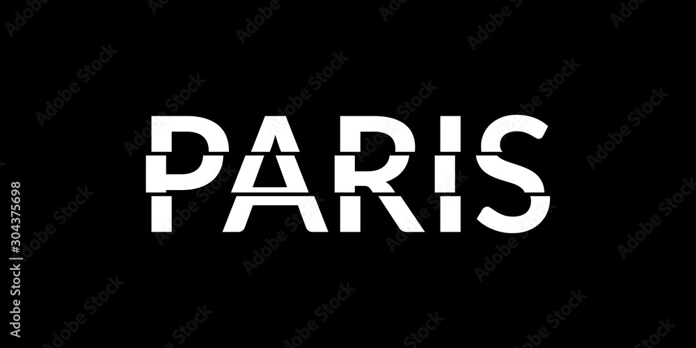 Obraz premium Paris typography text. Paris print or slogan with glitch effect. T-Shirt, print, poster, graphic design. Vector illustration.