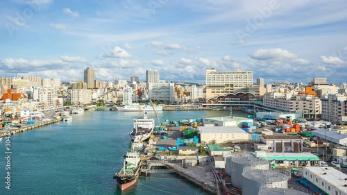 Time lapse video of Tomari Port with Naha city in Okinawa, Japan