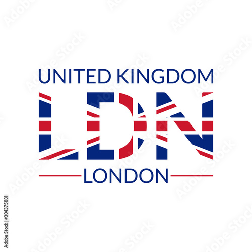 London typography text. LDN design with UK or British flag. T-Shirt, print, poster, graphic. Vector illustration.