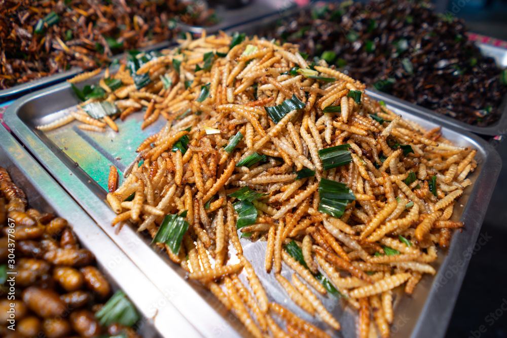 Fried insects street food in bangkok thailand