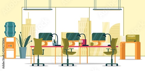 Business Office Interior with Panoramic Window.