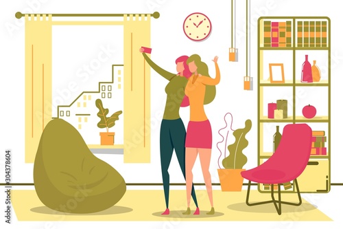 Women Taking Selfie with Mobile Phone in Room