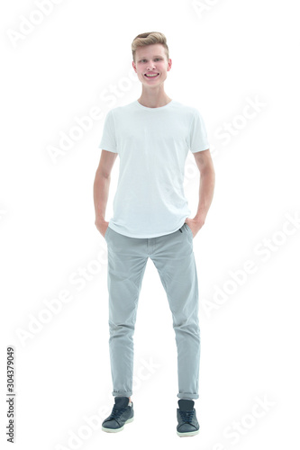 in full growth. smiling guy in jeans and a white t-shirt. © ASDF