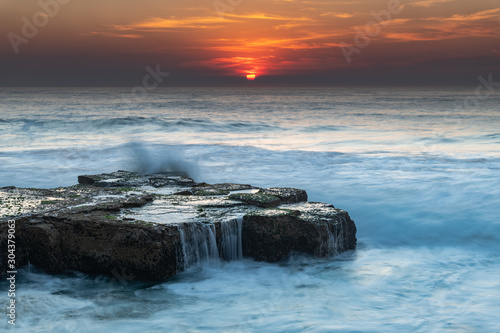 Rocky Smoke Haze Sunrise Seascape