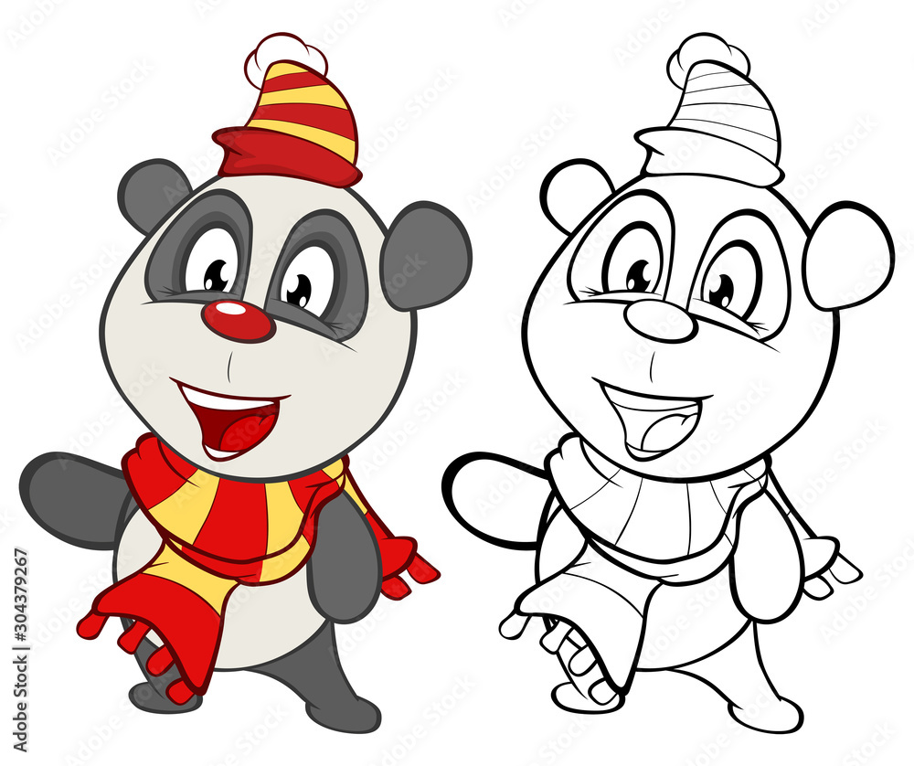Fototapeta premium Vector Illustration of a Cute Cartoon Character Panda for you Design and Computer Game. Coloring Book Outline Set