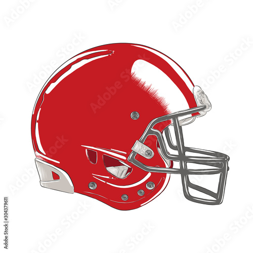 Vector engraved style illustration for posters, decoration and logo. Hand drawn sketch of american football helmet in colorful isolated on white background. Detailed vintage woodcut style drawing.