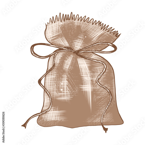 Vector engraved style illustration for posters, decoration and logo. Hand drawn sketch of sack bag in colorful isolated on white background. Detailed vintage woodcut style drawing.