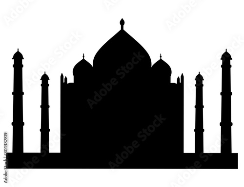 Silhouette Of The Taj Mahal. Islamic mausoleum in India. Muslim mosque architectural structure. Vector illustration.