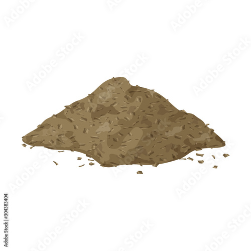 Brown pile of dried grass on white background. Cartoon hand drawn flat illustration for spices, food, cooking. Isolated mound of sawdust or natural waste products. Organic powder with small particles