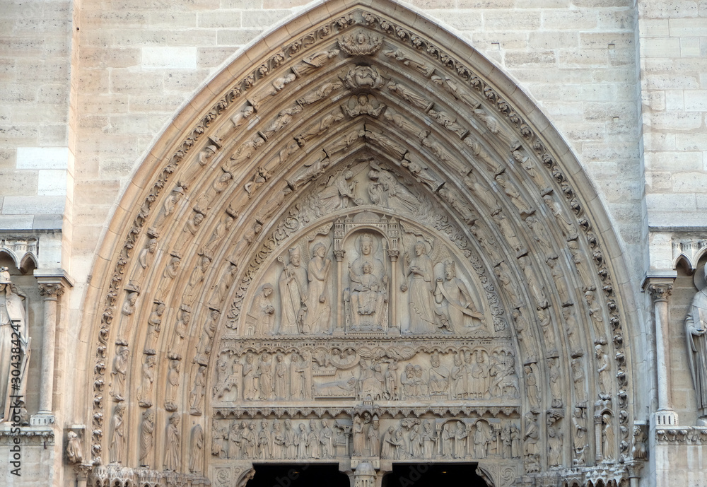 Portal of St. Anne, Notre Dame Cathedral, Paris, UNESCO World Heritage Site in Paris, France 