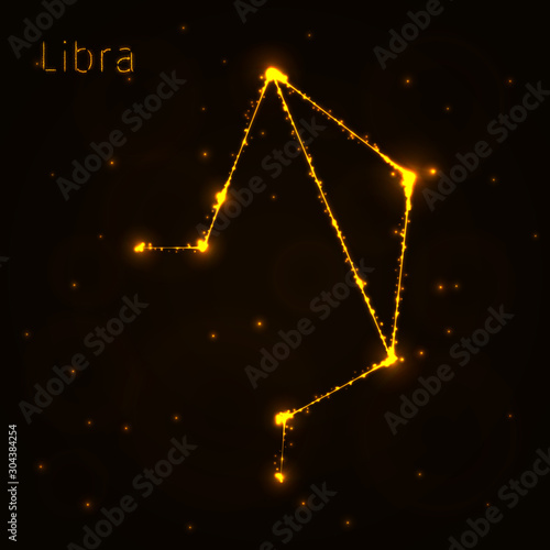 Libra Illustration Icon, Lights Silhouette on Dark Background. Glowing Lines and Points
