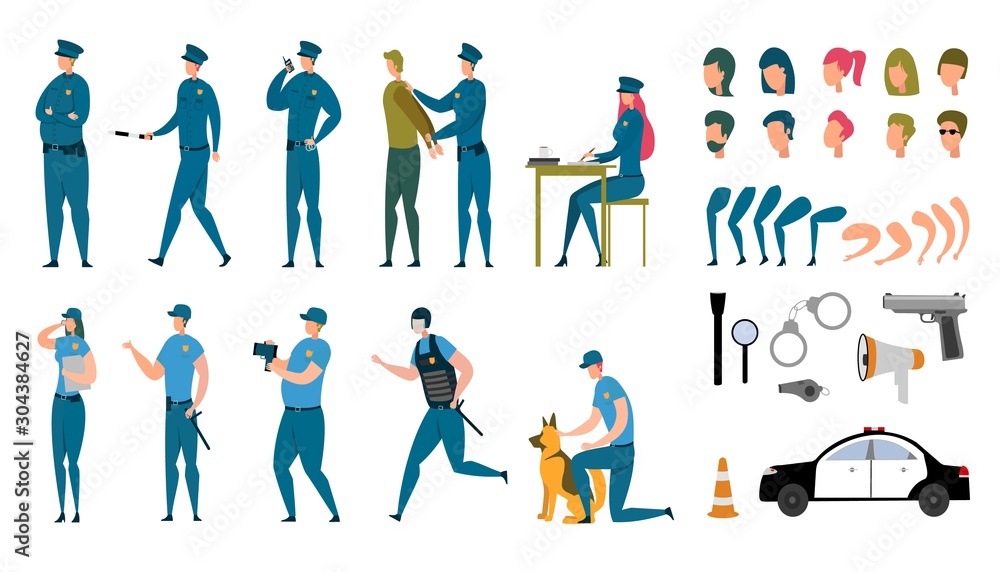 Stylized Policeman Animated Characters Flat Set Stylized Policeman Animated Characters Flat Set